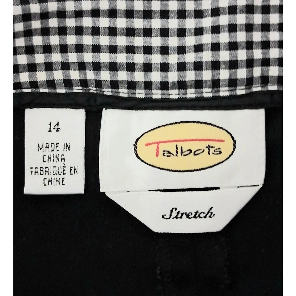 Talbots Pants Women's Size 14 Black Cropped Tie Hem Gingham Zip Pre-owned